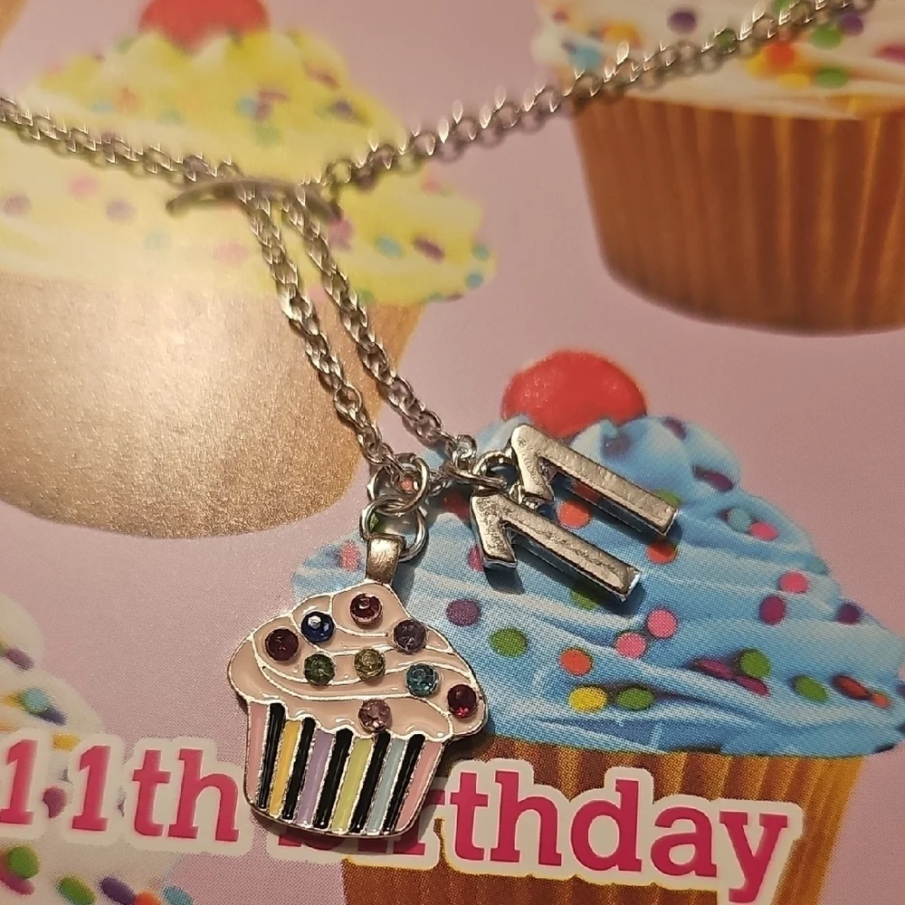 Justice Silver 11th Birthday Cupcake Necklace- NEW